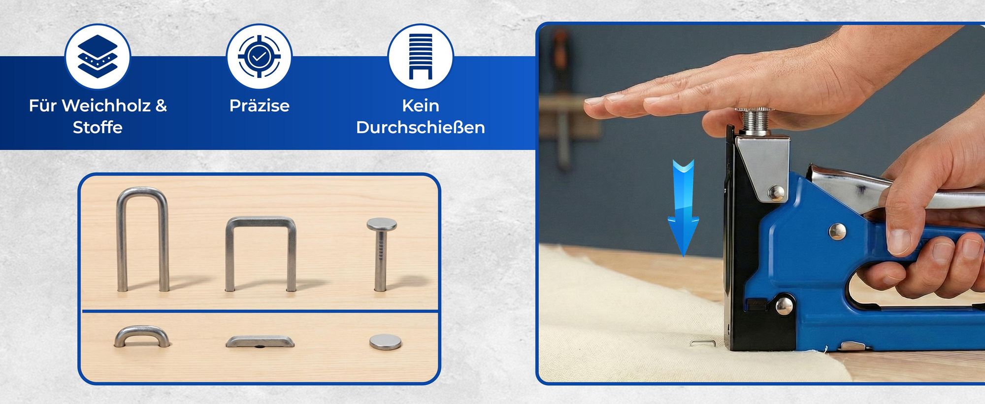 MONZANA® Tacker für Holz Handtacker 3in1 Tackerpistole mit Klammern