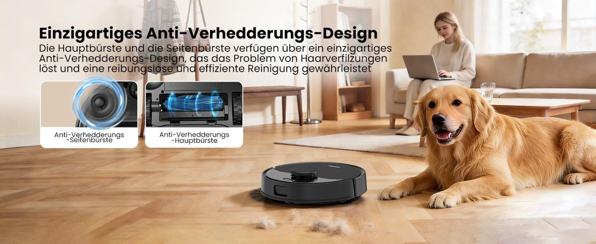 AIRROBO M2 Staubsauger Roboter, 10000Pa Saugroboter, Anti-Tangle-Bürsten, Wischroboter mit Lifting-Mopp