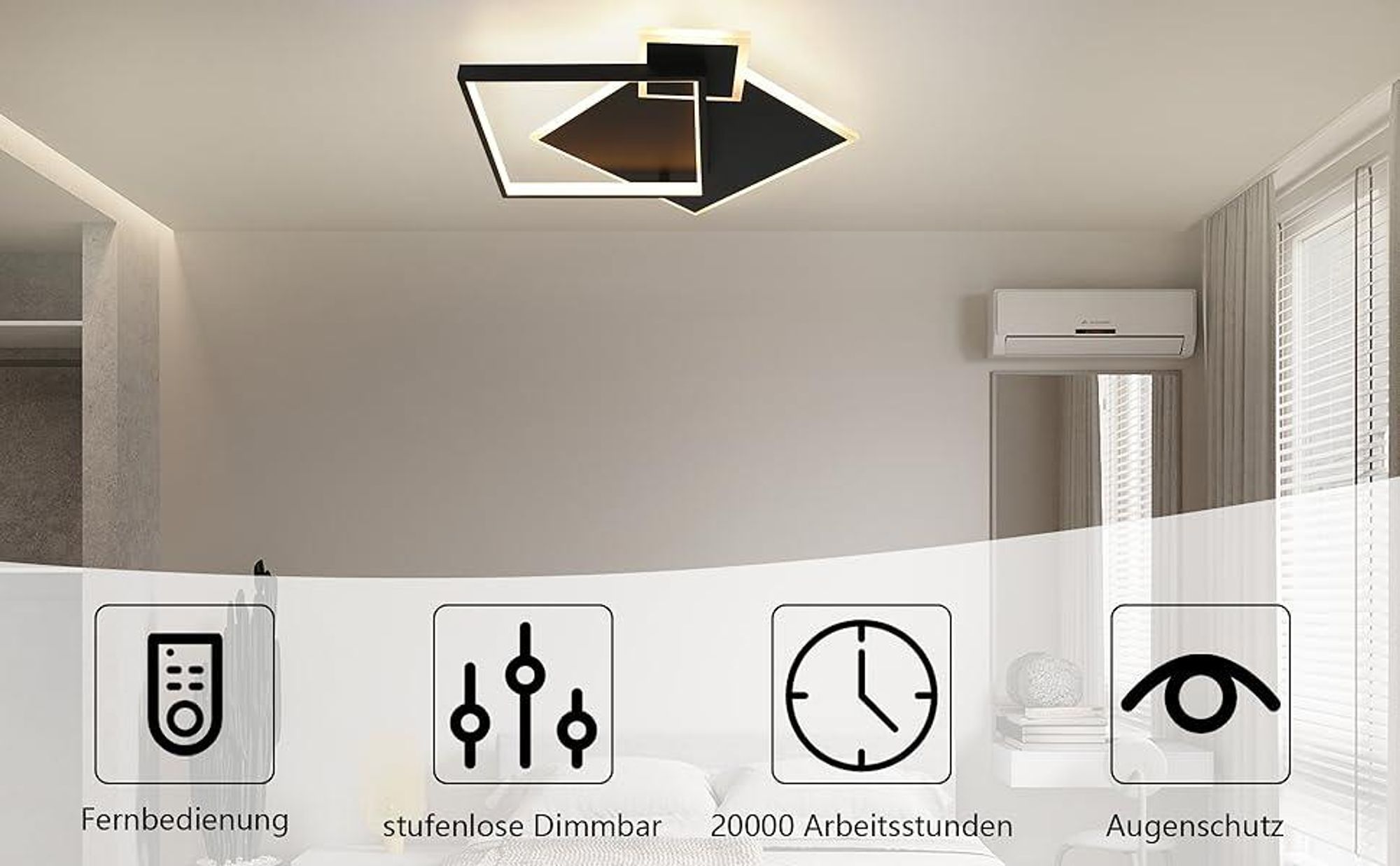 ZMH LED Deckenleuchte schwarz Deckenlampe Dimmbar mit Fernbedienung Wohnzimmer 50W Modern Metall Deckenbeleuchtung für Esszimmer Küche Schlafzimmer