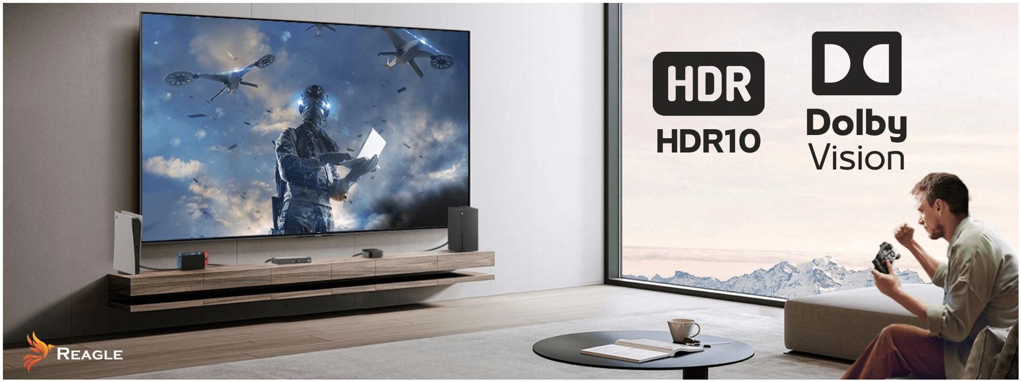 Reagle HDMI 2.1 Switch 3x1 Umschalter, 8K 60Hz, 4K 144Hz, Splitter mit Fernbedienung, Automatisch, für PS5 Xbox PC, Schwarz