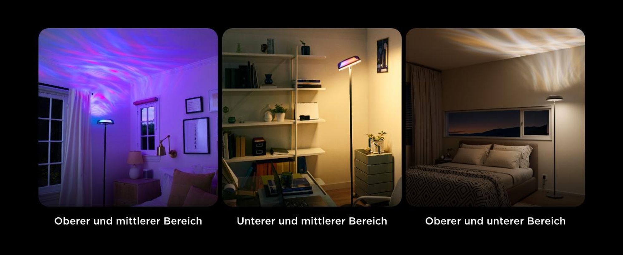 Govee Stehlampe Wohnzimmer Deckenfluter Wellenbeleuchtung RGBICWW, Dreizonenbeleuchtung Stehlampe, 2700-6500k, Kompatibel mit Matter und Alexa