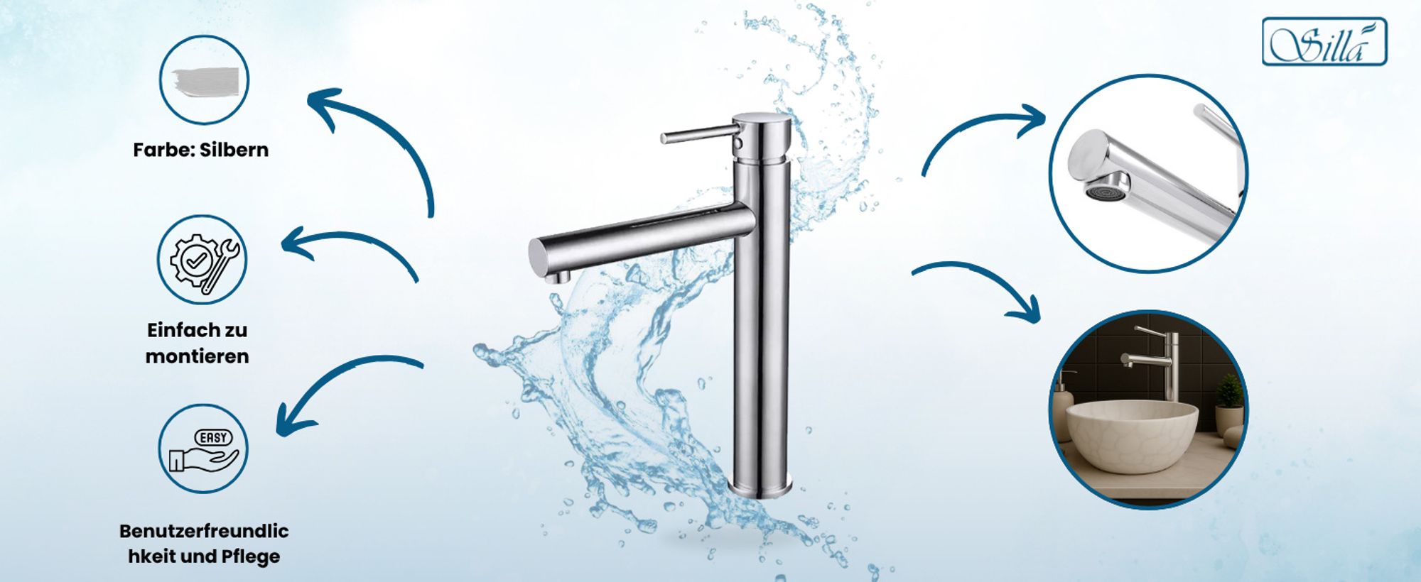 Silla, Chrom, Armatur, Bad, Spültischarmatur, Wasserhahn Bad, Wasserhahn, Messing