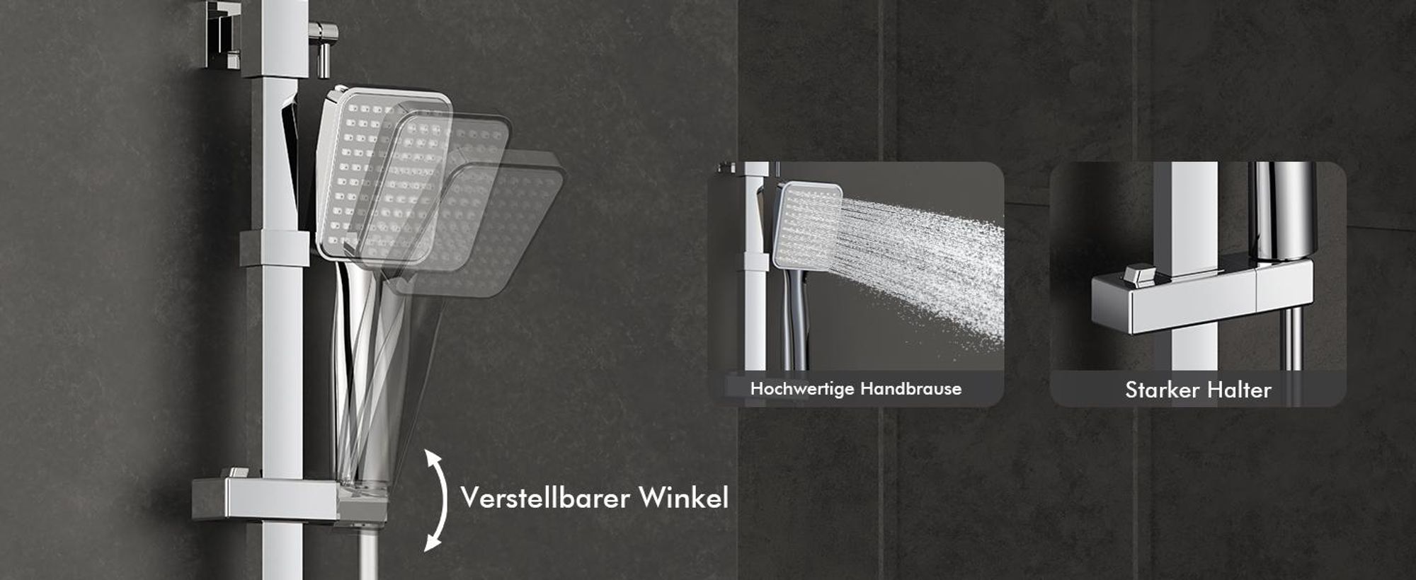 Homelody Duschsystem ohne Armatur Regendusche Duschset ohne Thermostat mit Kopfbrause Handbrause Umsteller eckig Duschsäule für Badezimmer, chrom