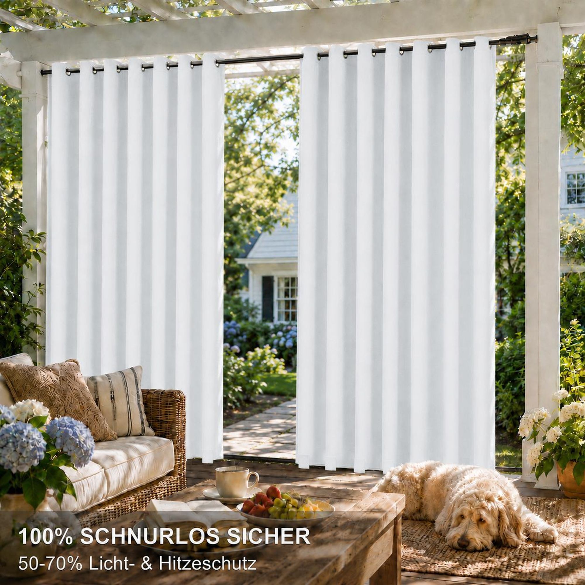 1x Garden Outdoor Vorhang Wetterfest Mit ösen Wasserdicht Sichtschutz UV-Schutz für Balkon Terrasse Patio Pavillon, 132x213cm, Weiß