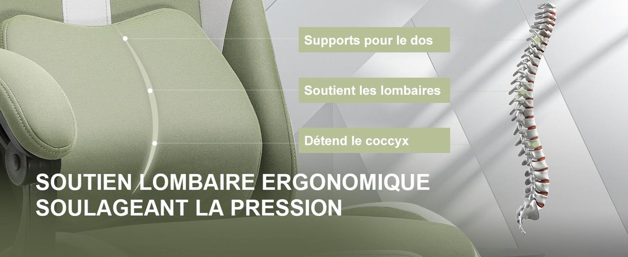 Chaise de jeu GTPLAYER Fauteuil de jeu ergonomique Chaise de bureau en tissu respirante Coussin d'assise à ressorts avec repose-pieds Vert