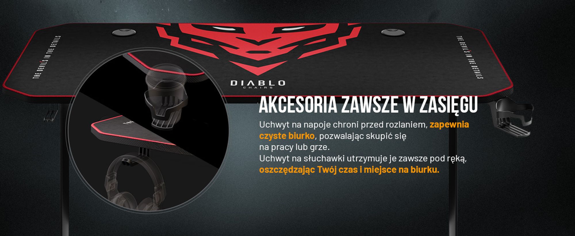 Biurko gamingowe Diablo X-Mate 1400 Biurko komputerowe PC czarne Ergonomiczny blat Haczyk na słuchawki Uchwyt na kubek 140 cm x 60 cm x 75 cm