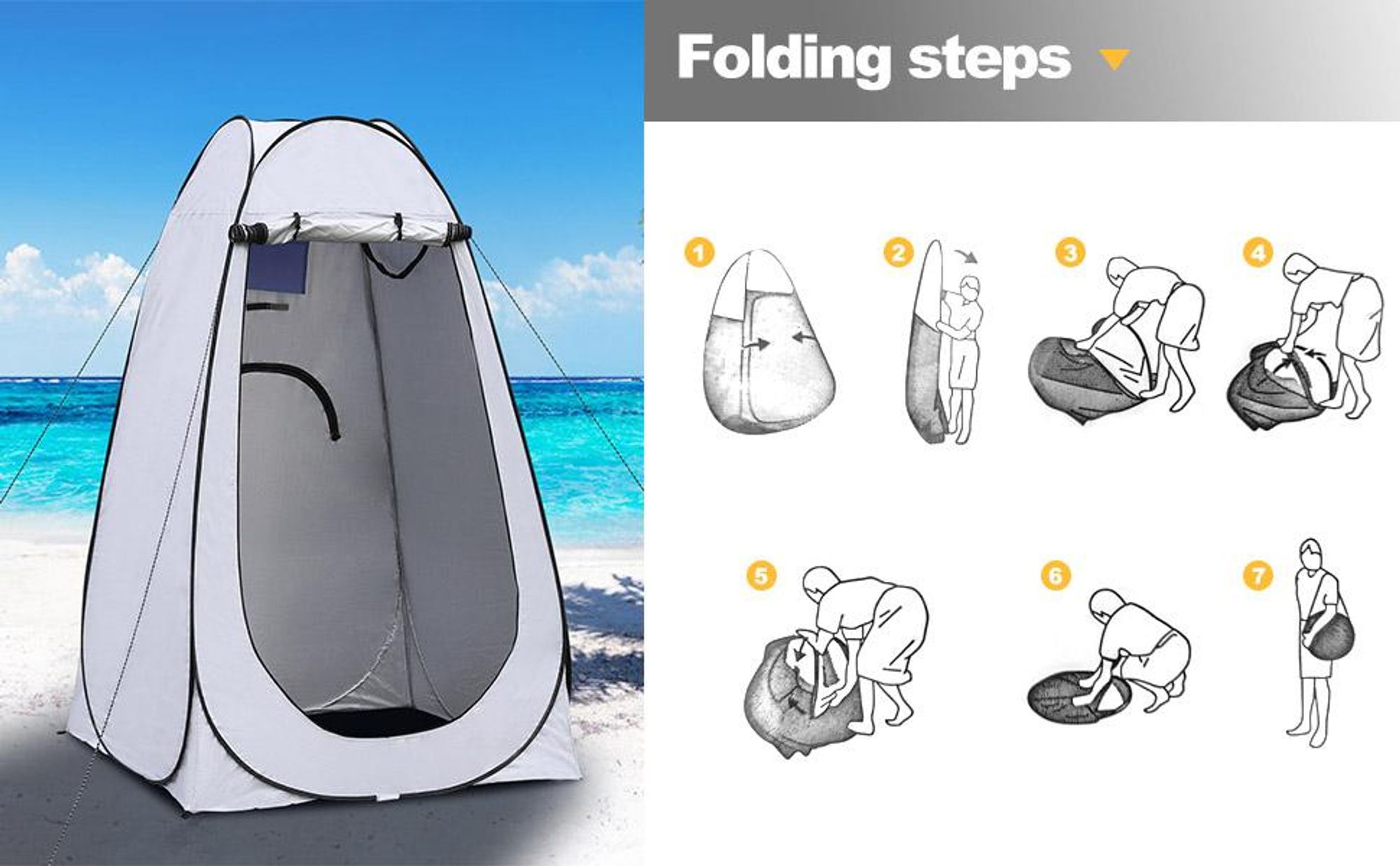 CLIPOP Pop up Zelt, Duschzelt mit Tragetasche, Tragbares Umkleidezelt für Outdoor, Camping, 120x120x190 cm, Grau