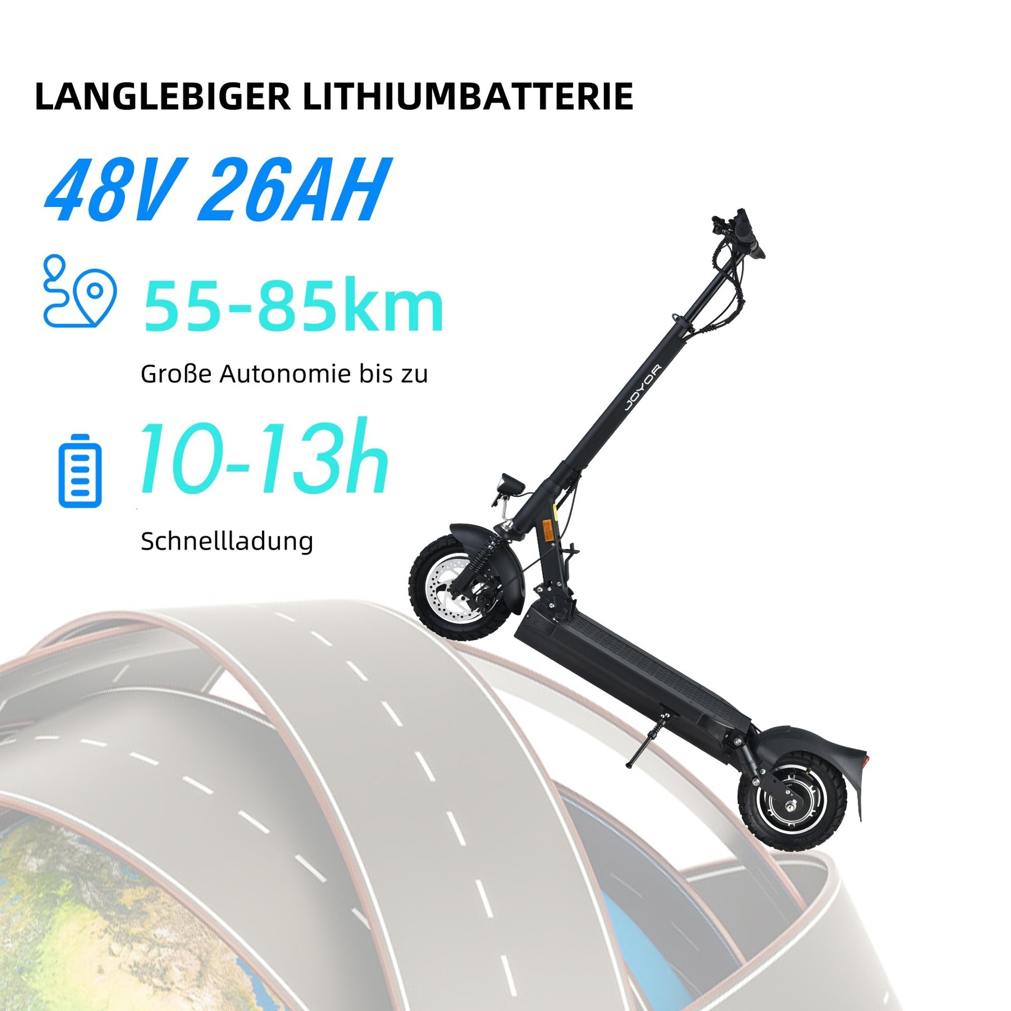 Elektroroller JOYOR Y8-S Mit ABE-Gutachten - 500W Motor 48V26AH Batterie 85KM Reichweite Scheibenbremsen - Schwarz