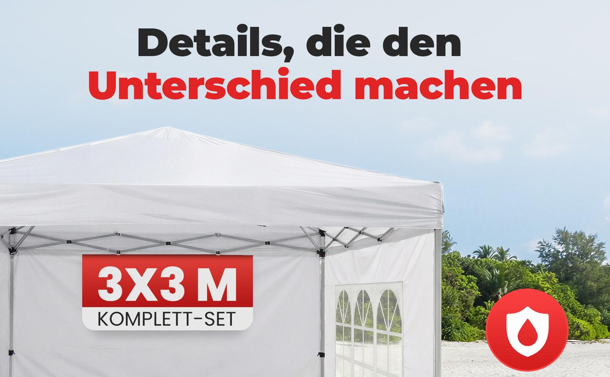 Pavillon Partyzelt 3x3 m ONBEST Patentierter Quick-Up Aufbau in 1min | Wasserdicht | faltbar | mit Sandsäcke | Trolley UV50+