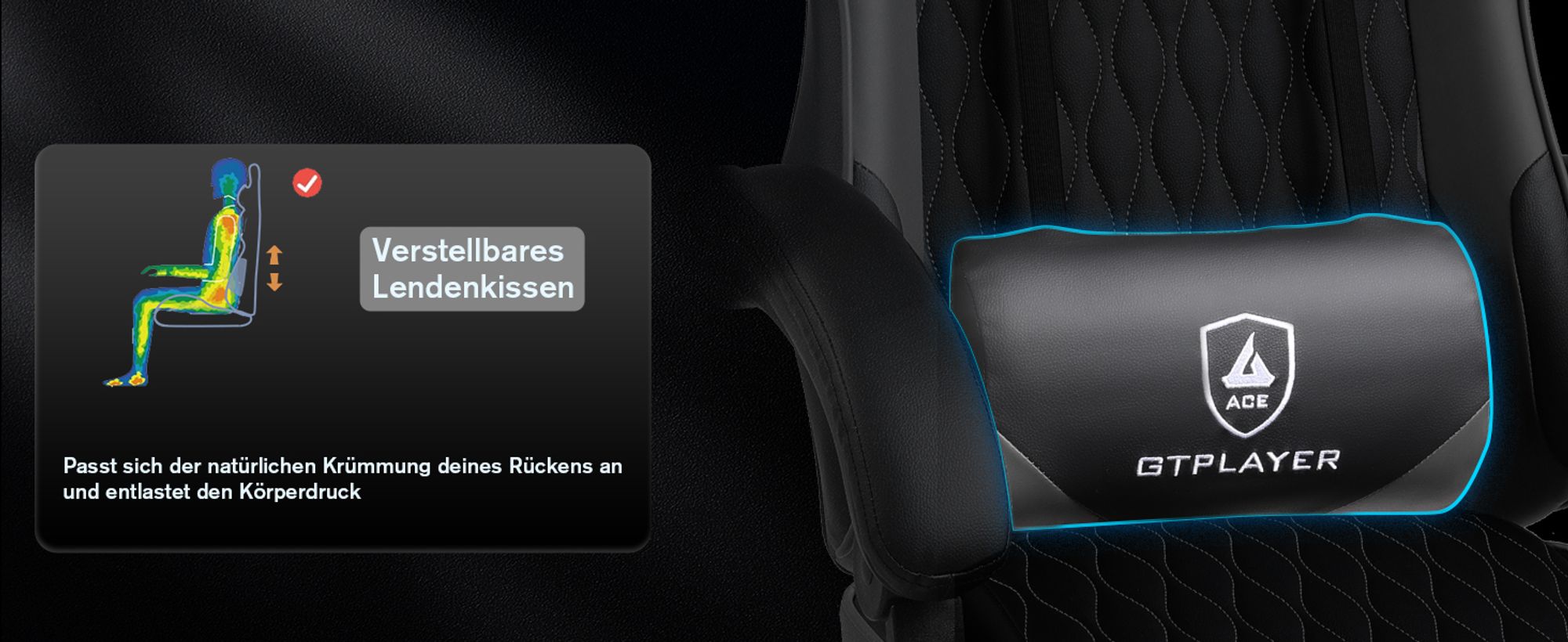 GTPLAYER Gaming-Stuhl Gamer Stuhl, Ergonomischer Bürostuhl mit Fußstütze, Gaming Sessel 150 kg Belastbarkeit, Kopfstütze und Lendenstütze grau