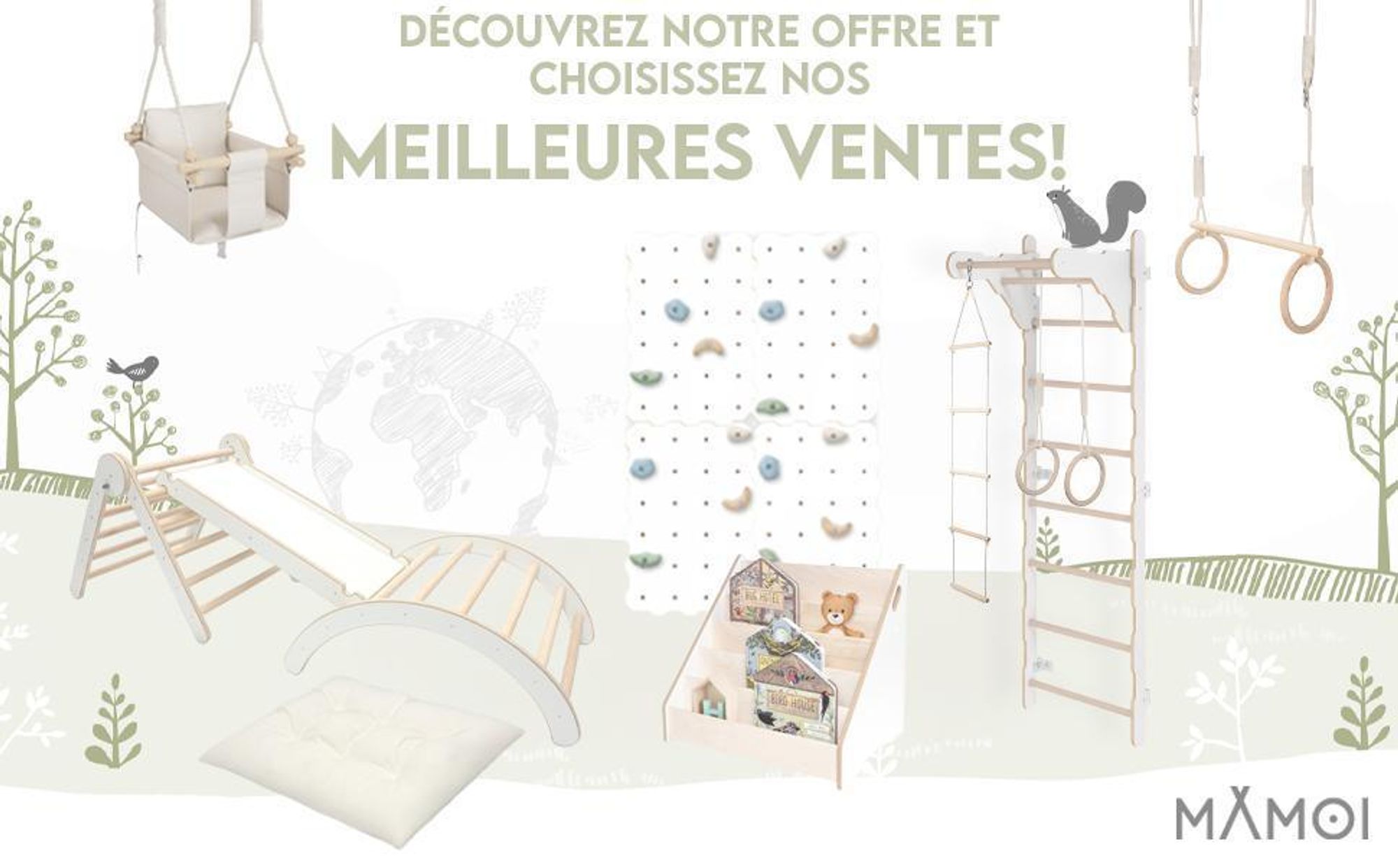 MAMOI® Structure d'escalade Triangle d'escalade Indoor 4 en 1 SET. Arche d'escalade Montessori avec coussin, aire de jeux intérieure 1-3 ans et toboggan pour enfants.