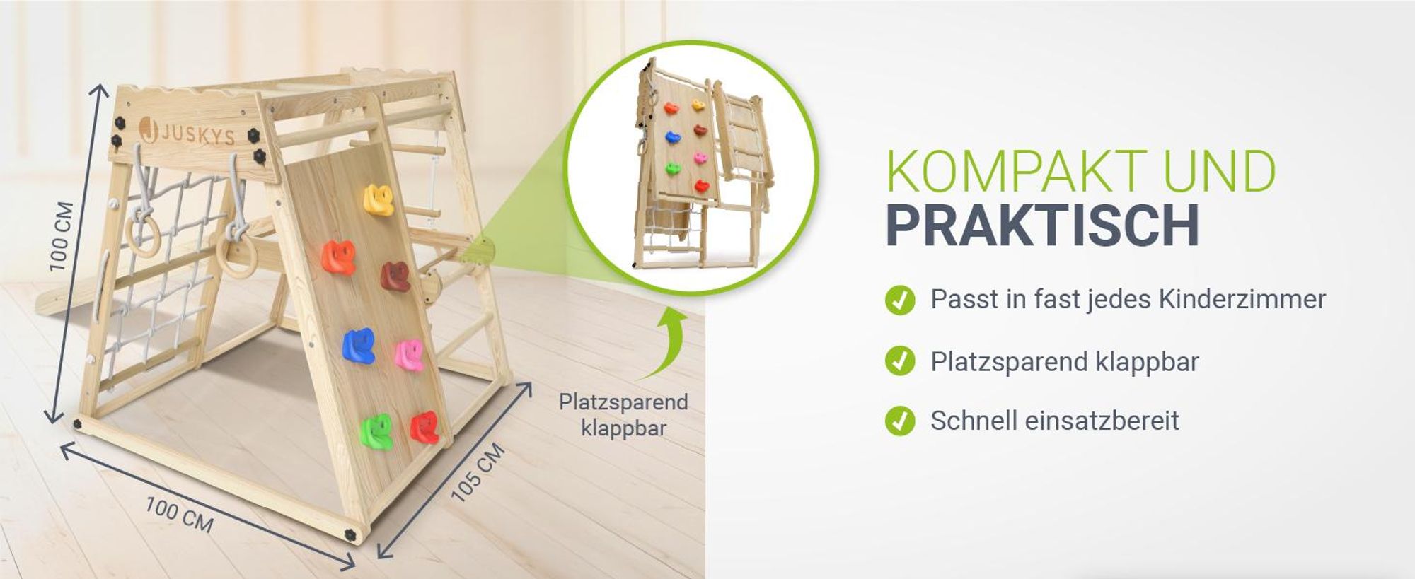Juskys Mini Klettergerüst für Kinder - Rutsche, Kletterwand & Turnringe - Natur