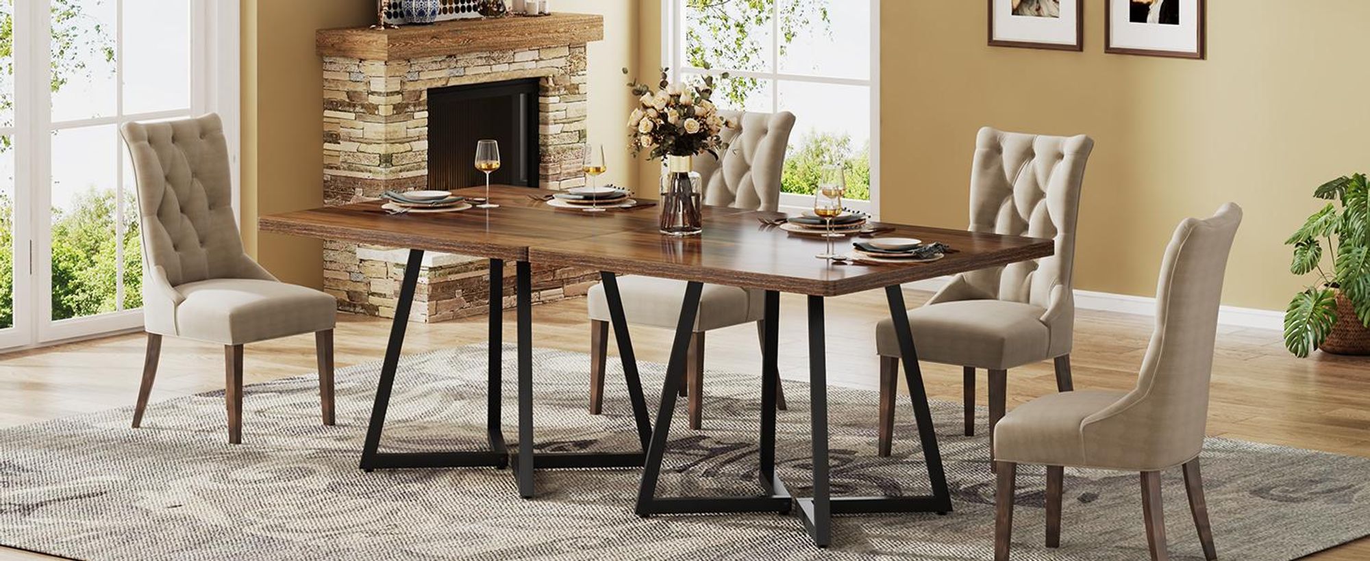 Tribesigns Esstisch küchentisch für 4 Personen, Esszimmertisch Esstisch klein mit Metallfuß Industrie-Design, Holztisch für Esszimmer, Wohnung, Braun