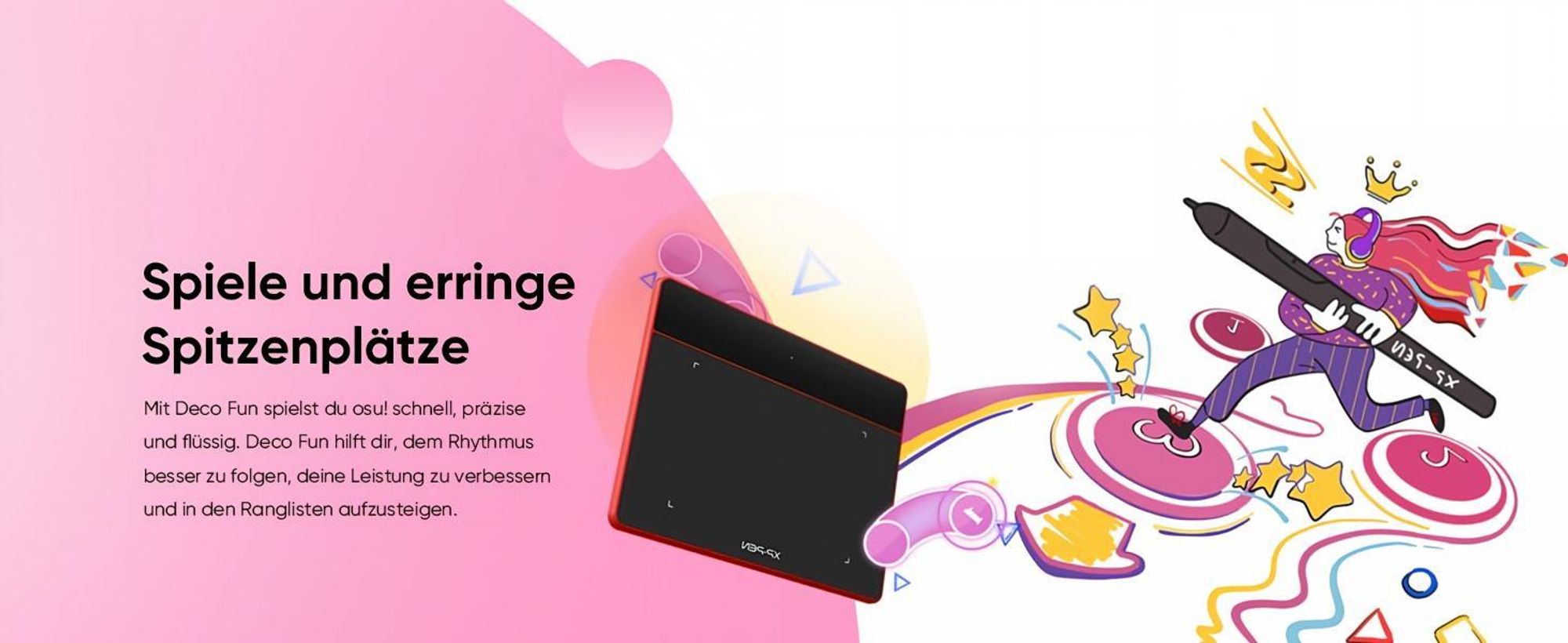 XPPen Deco Fun S Grafiktablett 6,3x4 Zoll Stift Tablet, Stift mit 8192 Druckstufen 60° Tilt Pen Tablet OSU Spiel mit Android Chromebook Linux(Schwarz)