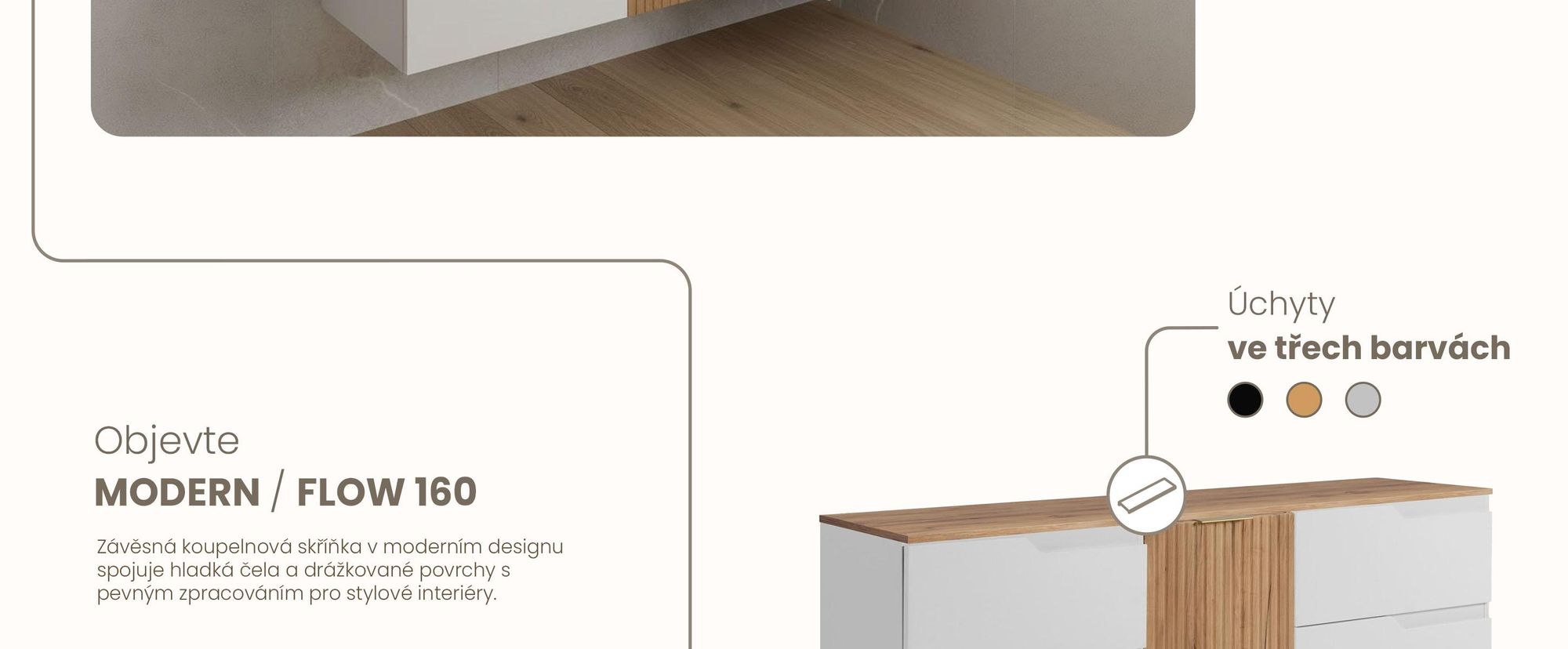RODAN | Skříňka pod Umyvadlo - Bílá a Hnědá - 160 cm - S deskou Stolu - 4 Zásuvky - Závěsné - MDF čela - Skříň s 1 Dvířky - MODERN