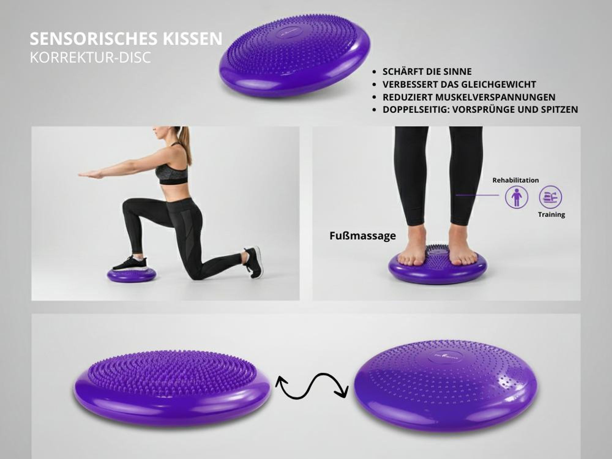 Sensomotorisches Kissen 34 cm Rücken Training gleichgewichtskissen + Pumpe Violett