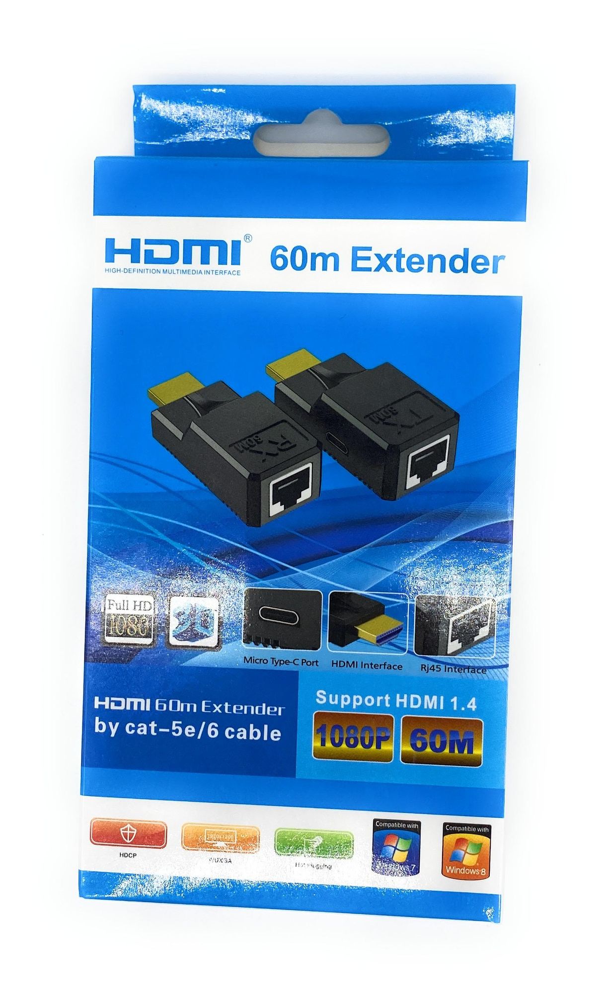 60M Extender RJ45 HDMI-Compatible Extender by CAT5e CAT6 Transmitter Receiver