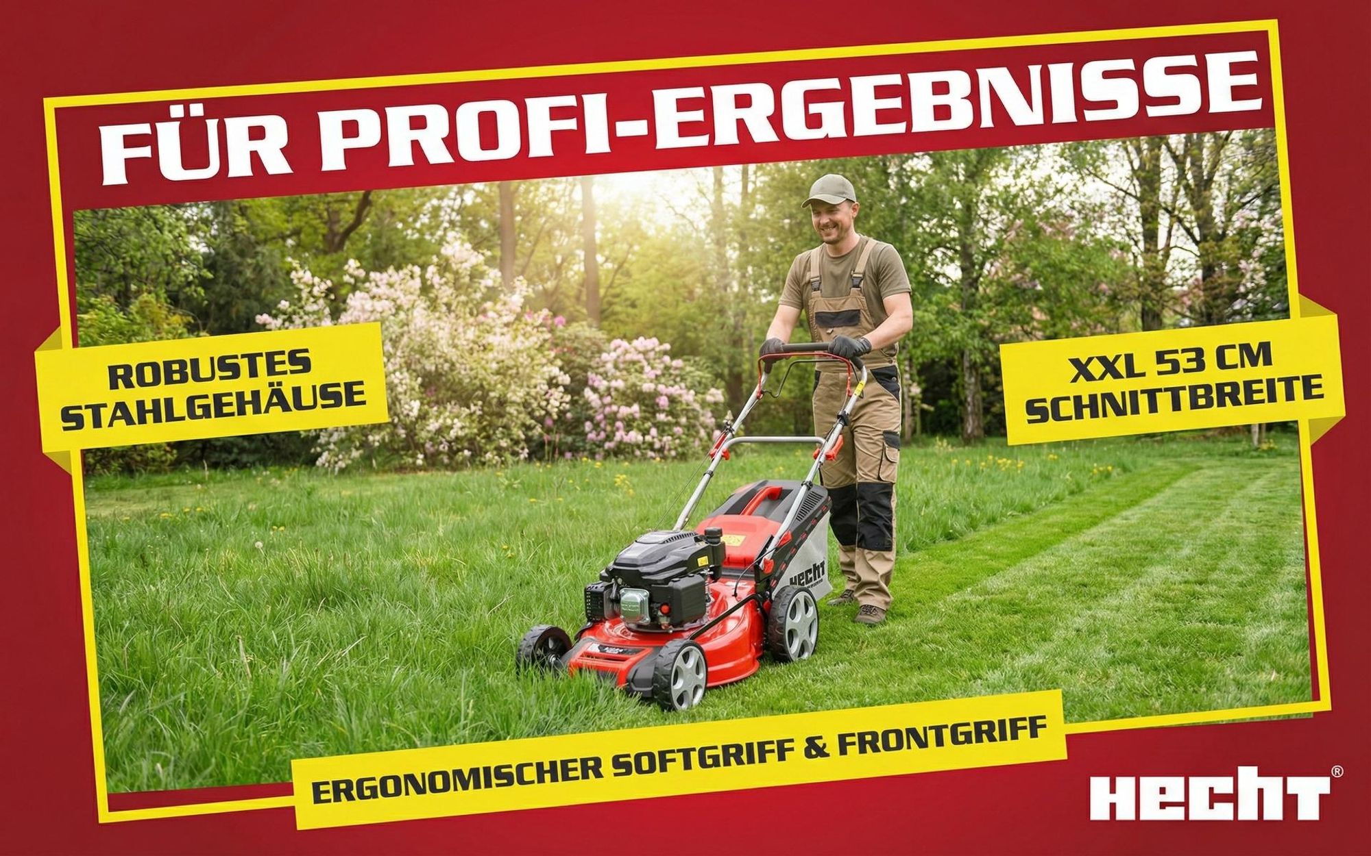 HECHT 554 SX Rasenmäher Benzin mit Antrieb | 53 cm Schnittbreite | 5in1 | 75L | 6 PS | Mulchkit