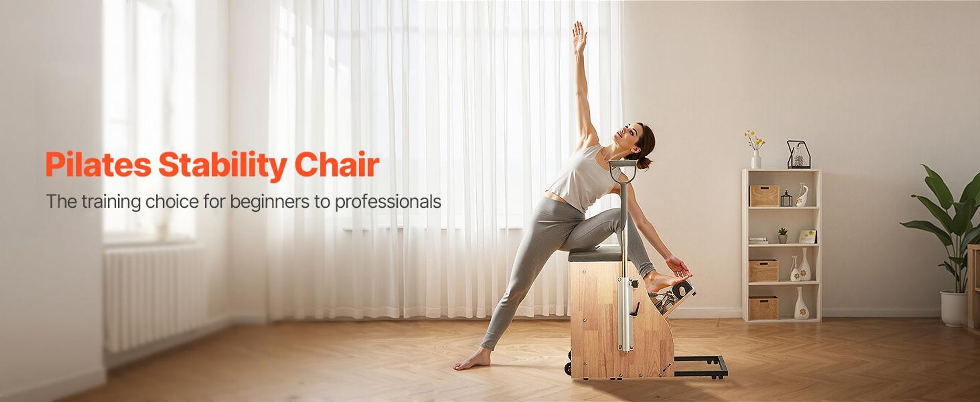 VEVOR Pilatesstuhl, Split-Pedal Stabilitätskombinationsstühle mit Griffen, Gummiholzrahmen Yoga Fitness Trainer, Übungsreformer, Pilates Widerstands-Workout-Ausrüstung, für das Home Gym Studio Workout