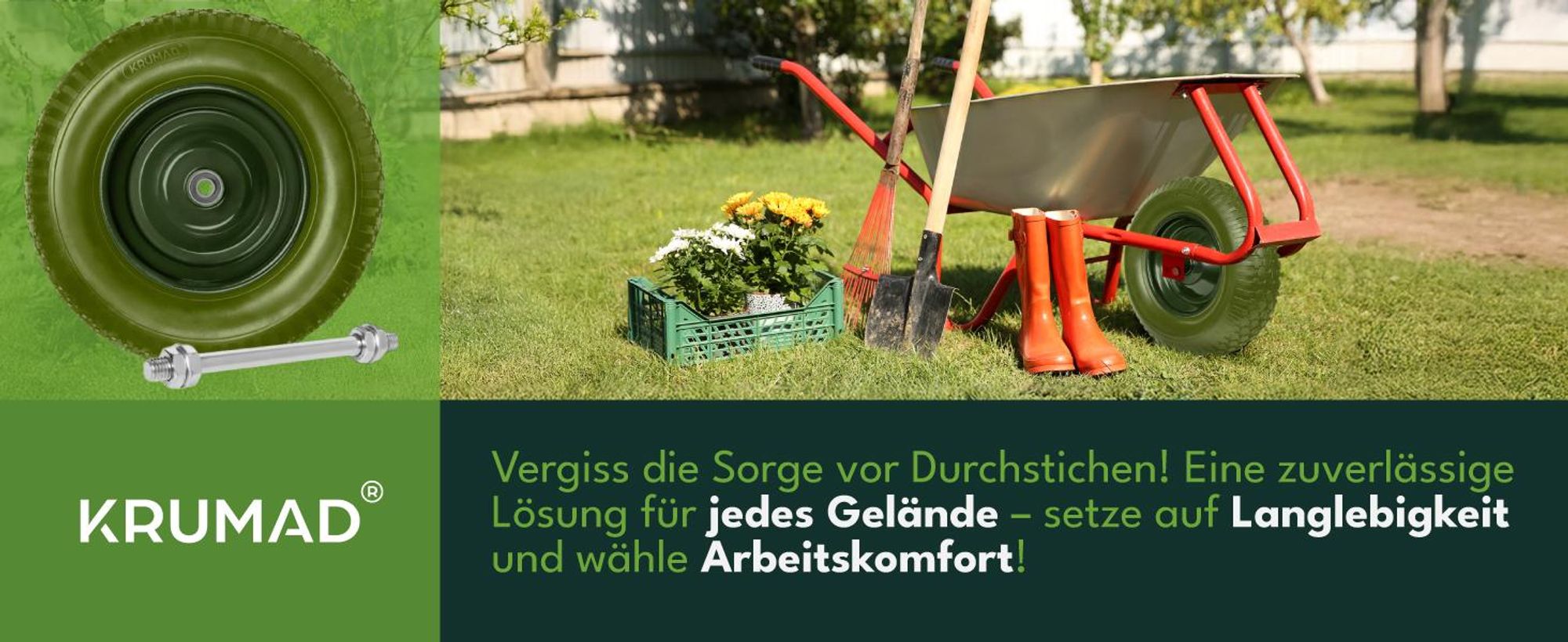 KRUMAD Schubkarrenrad Vollgummi mit Achse 200 kg 4.80/4.00-8 39 cm Metall Ersatzrad für Schubkarre Schubkarrenzubehör