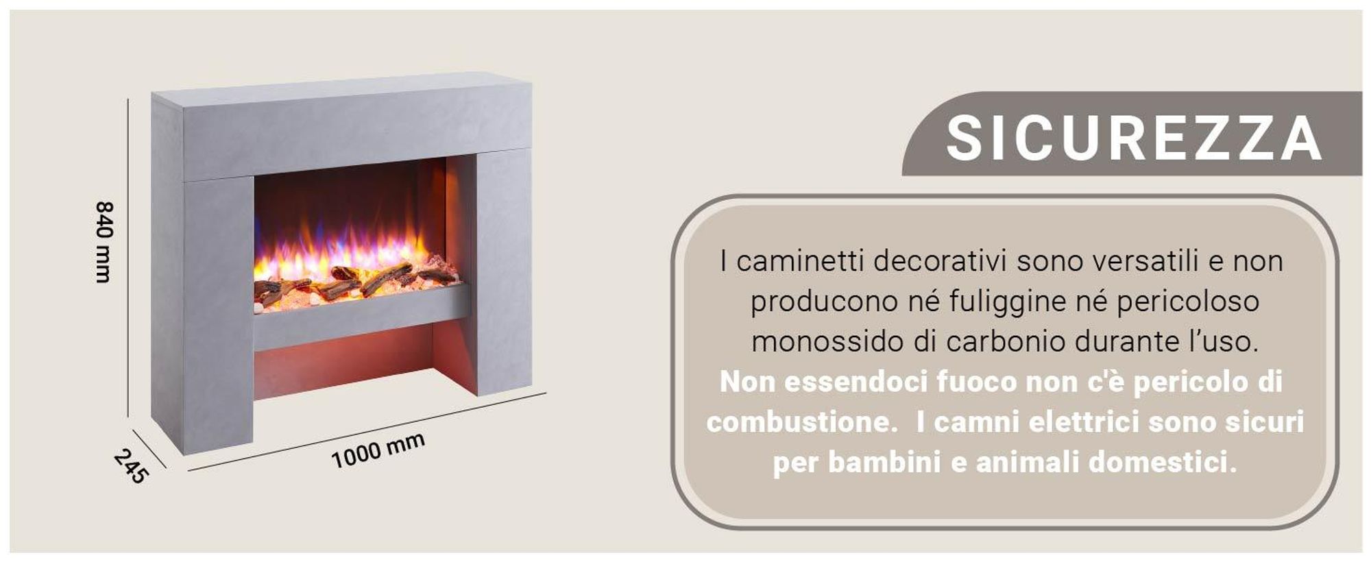Caminetto elettrico BALDERIA Naran - Caminetto a libera installazione - Colore grigio cemento