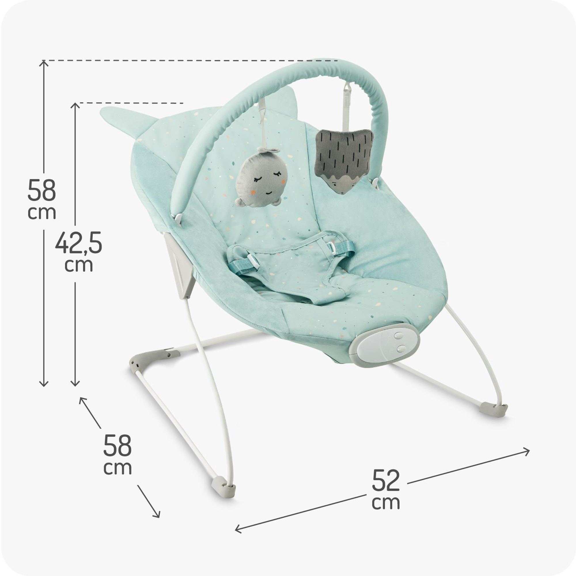 MoMi GLOSSY Babywippe mit 8 Melodien, 3 Vibrationsstufen, Spielzeug-Stirnband – bis 9 kg - MINT