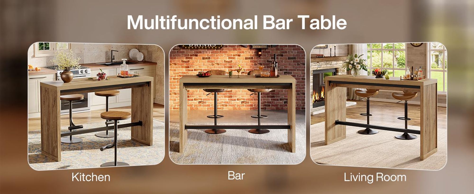 Tribesigns Bartisch, 140 cm Stehtisch mit Metallfußstütze, rechteckiger Stehtisch für Hausbar, Küche, Esszimmer, Bistro, Wohnzimmer