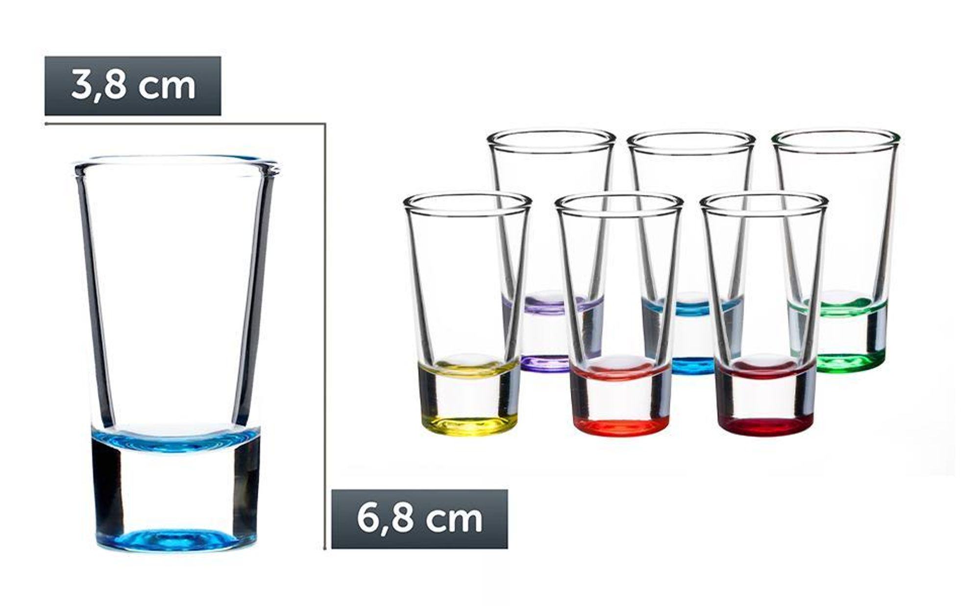 KADAX Schnapsgläser "Querbes", Mehrfarbig Schnapsbecher aus transparentem, 6 Stück, 28ml