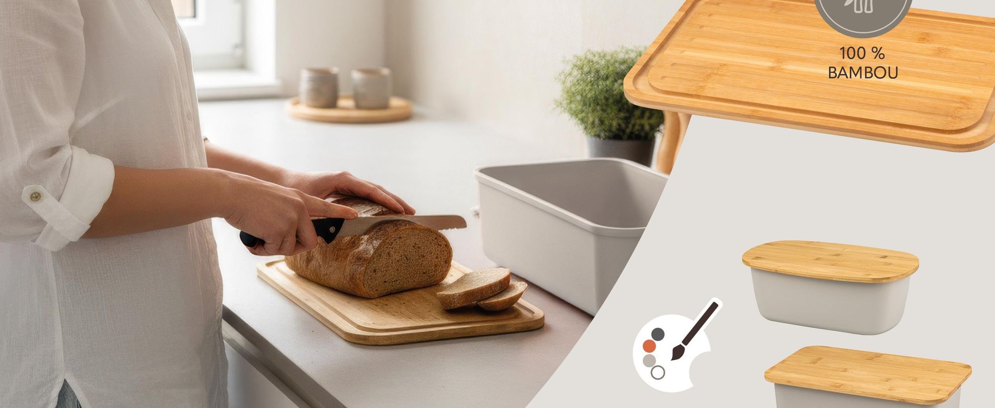 Boîte à pain avec planche à découper en bambou