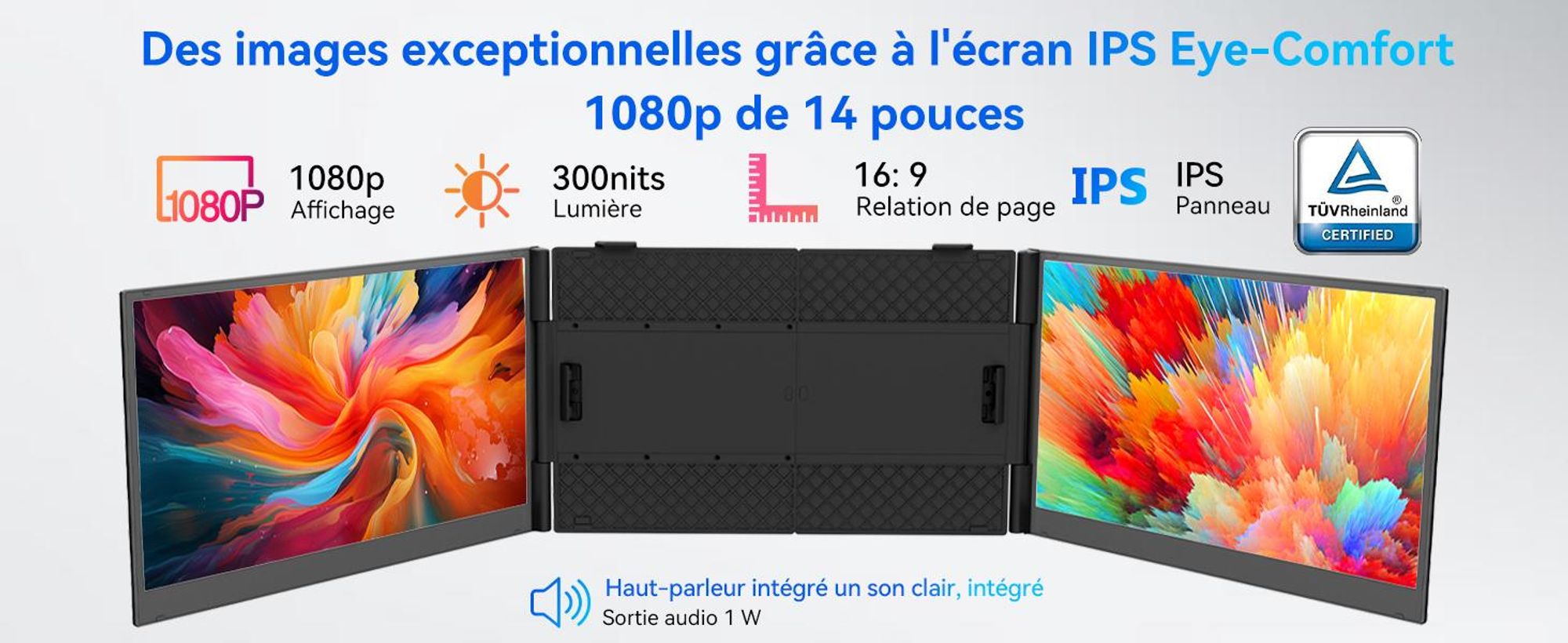 Écran portable Blackview DCM6 14 pouces, moniteur double écran pour ordinateur portable, ultrafin, FHD, compatible avec les ordinateurs portables de 13,3 à 17,3 pou pivotant à 180°, compatible Windows/Mac/Android
