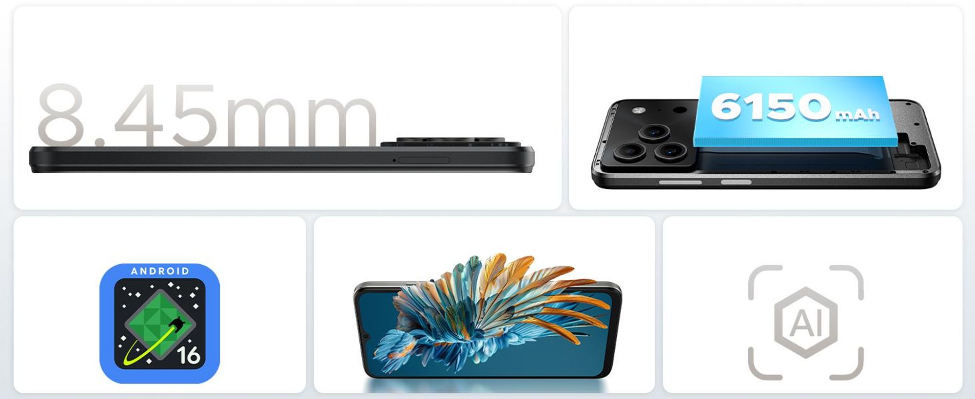 DOOGEE Note 56 – Smartfon, Android 16, ekran 6,56" 90Hz HD+, bateria 6150mAh, 24GB RAM + 64GB pamięci wewnętrznej, 4G, Dual SIM, 8MP, rozpoznawanie twarzy, OTG, bez umowy