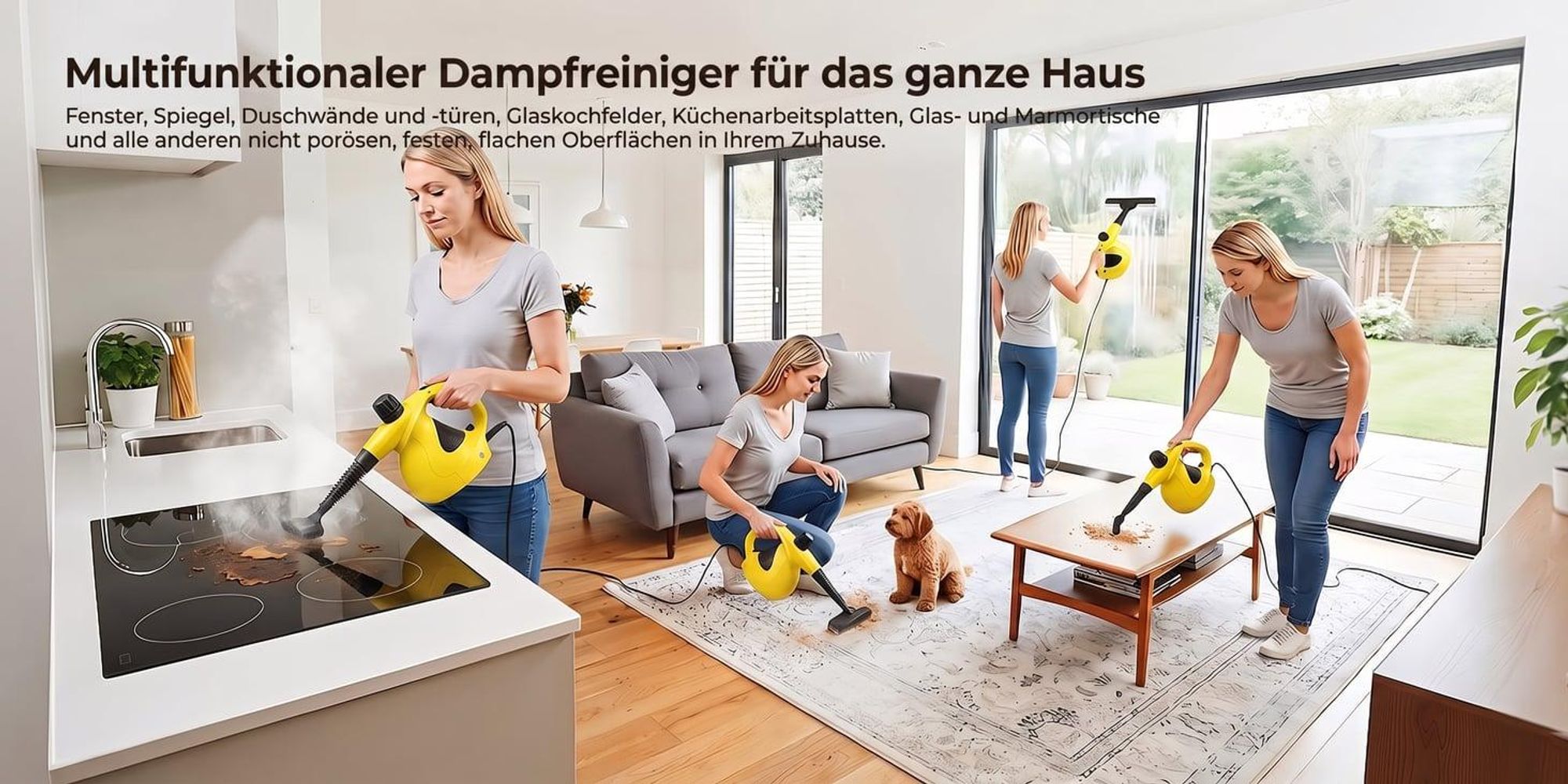 Dampfreiniger 1400W 4 Druckleisten Tragbarer Handdampfreiniger mit 9 Zubehörteilen Haushaltsdampfreiniger mit 0,4L Wassertank für Küche, Bad, Auto