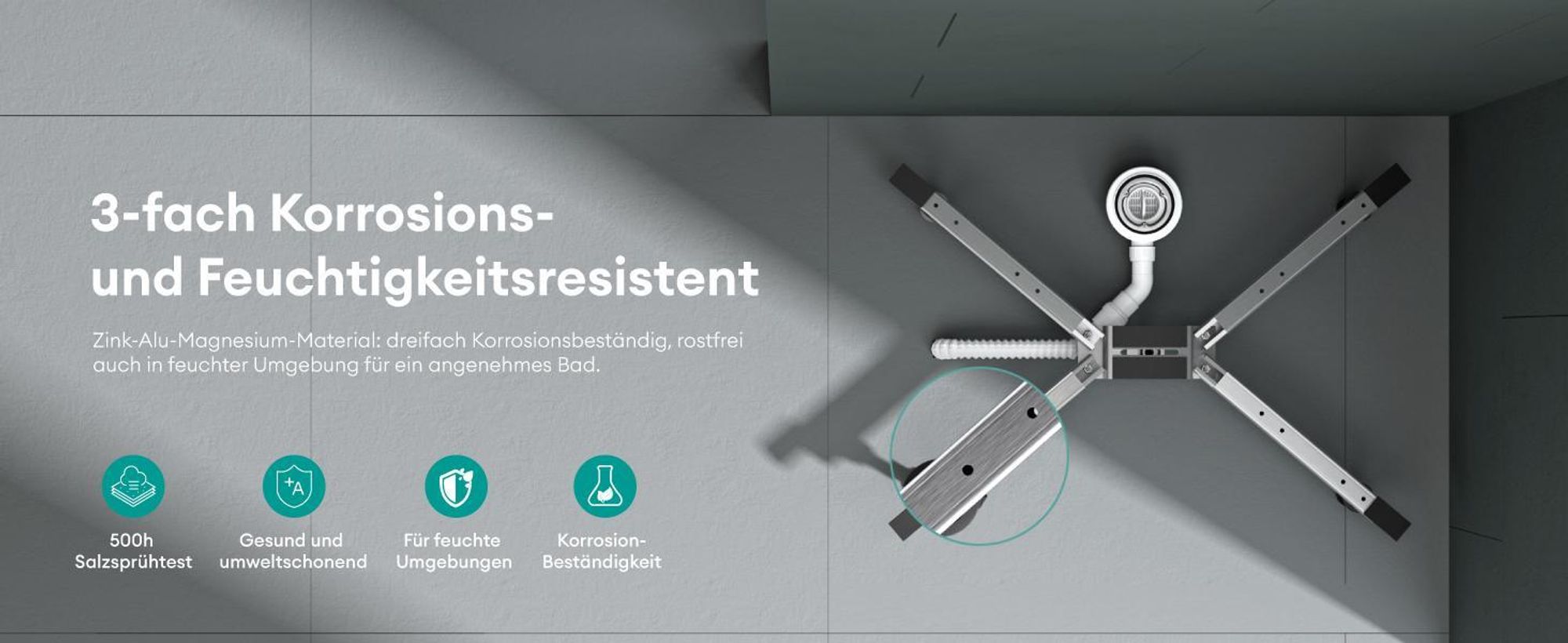 Mai & Mai Duschwannenfüße Duschwannenfuß 108x10x14cm Brausewannenfuß Montagefuß für Duschwannen in X-Form Duschwannengestell mit 5 Stellfüßen verstellbar