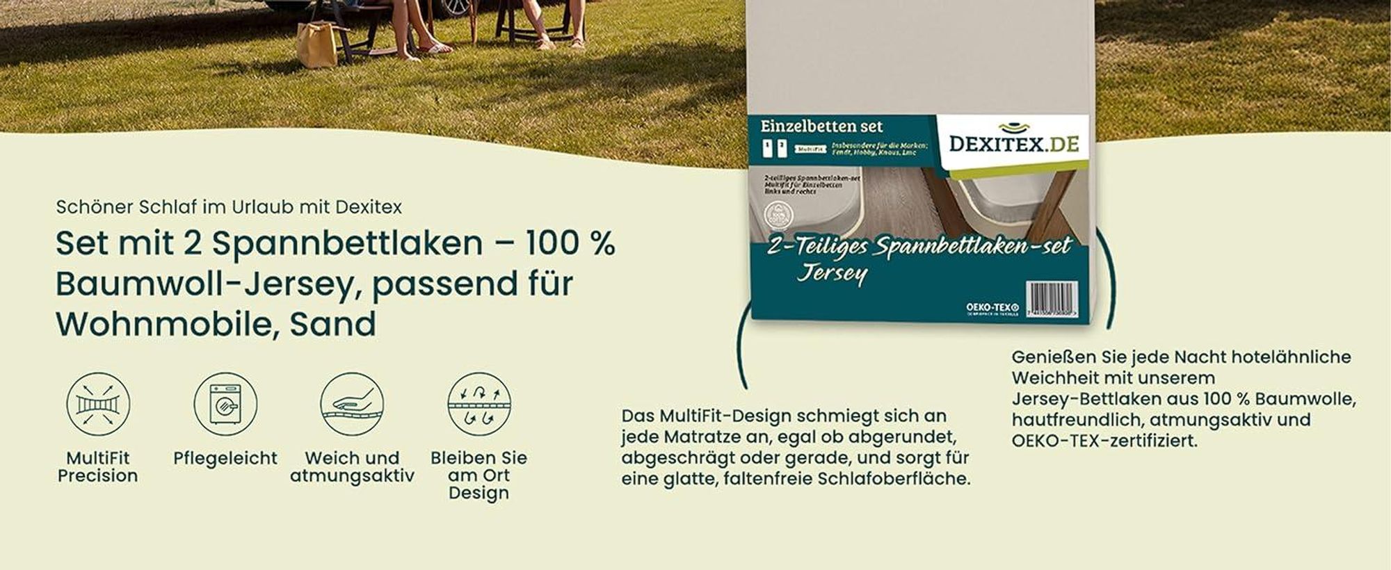 Wohnmobil in der Natur mit Spannbettlaken.