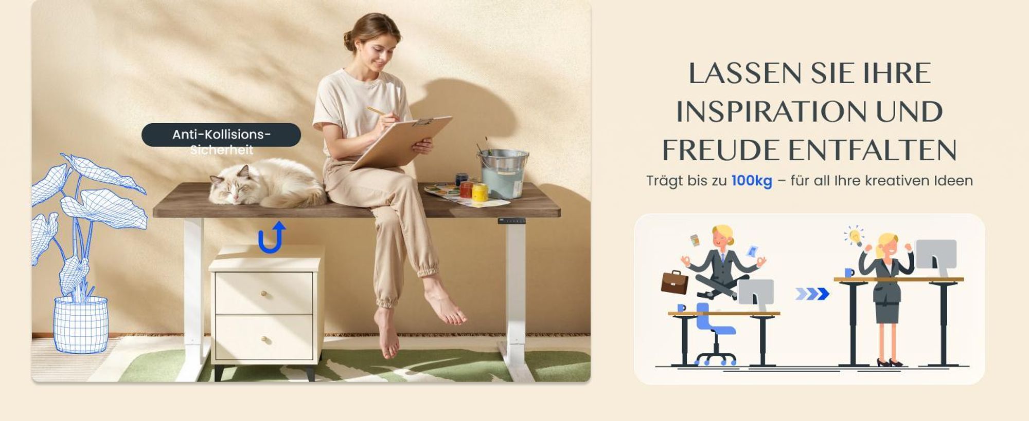 FLEXISPOT E1 Pro Elektrisch Höhenverstellbarer Schreibtisch EU, 160x80cm 25MM EINTEILIGE TISCHPLATTE Doppelmotor 120KG Tragkraft Kaffee-Eiche Optik