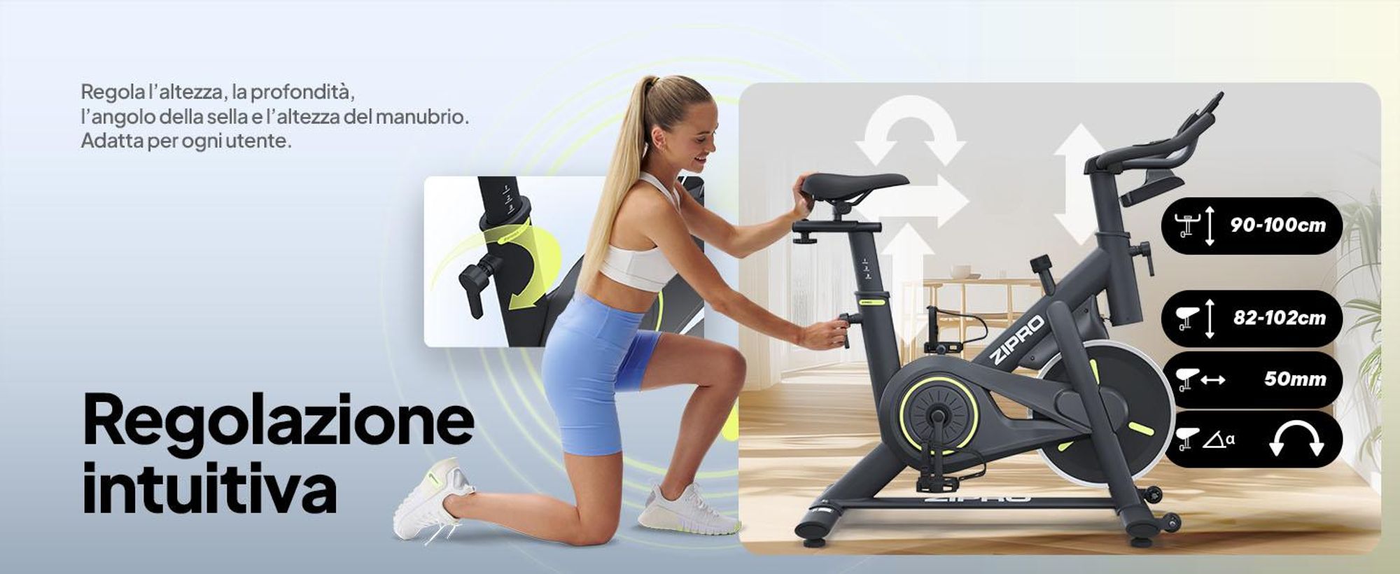 ZIPRO Cyclette Modo App Bluetooth Indoor Cycle Fitnessbike Cyclette  Bike silenziosa Cardio Training Anziani 110 kg Cyclette Kinomap