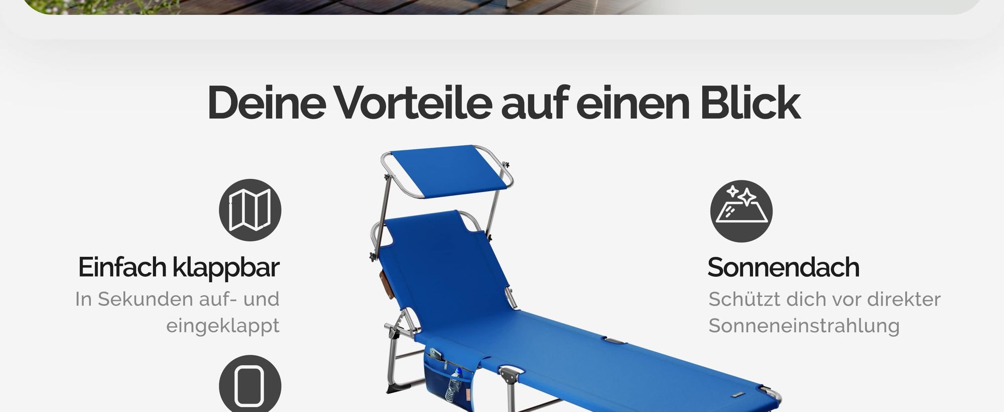 CASARIA® Sonnenliege Klappbar Wetterfest Aluminium Gartenliege Mit Dach 150 kg Belastbar Seitentasche Tragegriff Liegestuhl Relaxliege Garten Blau