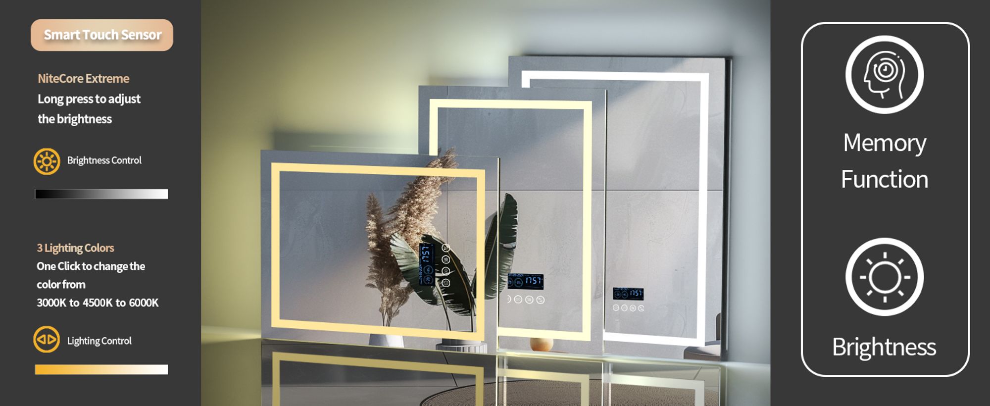 WISFOR LED Badspiegel mit Bluetooth Lautsprecher, 70×90cm Badezimmerspiegel mit Beleuchtung 3 Lichtfarbe, LED Wandspiegel dimmbar beschlagfrei