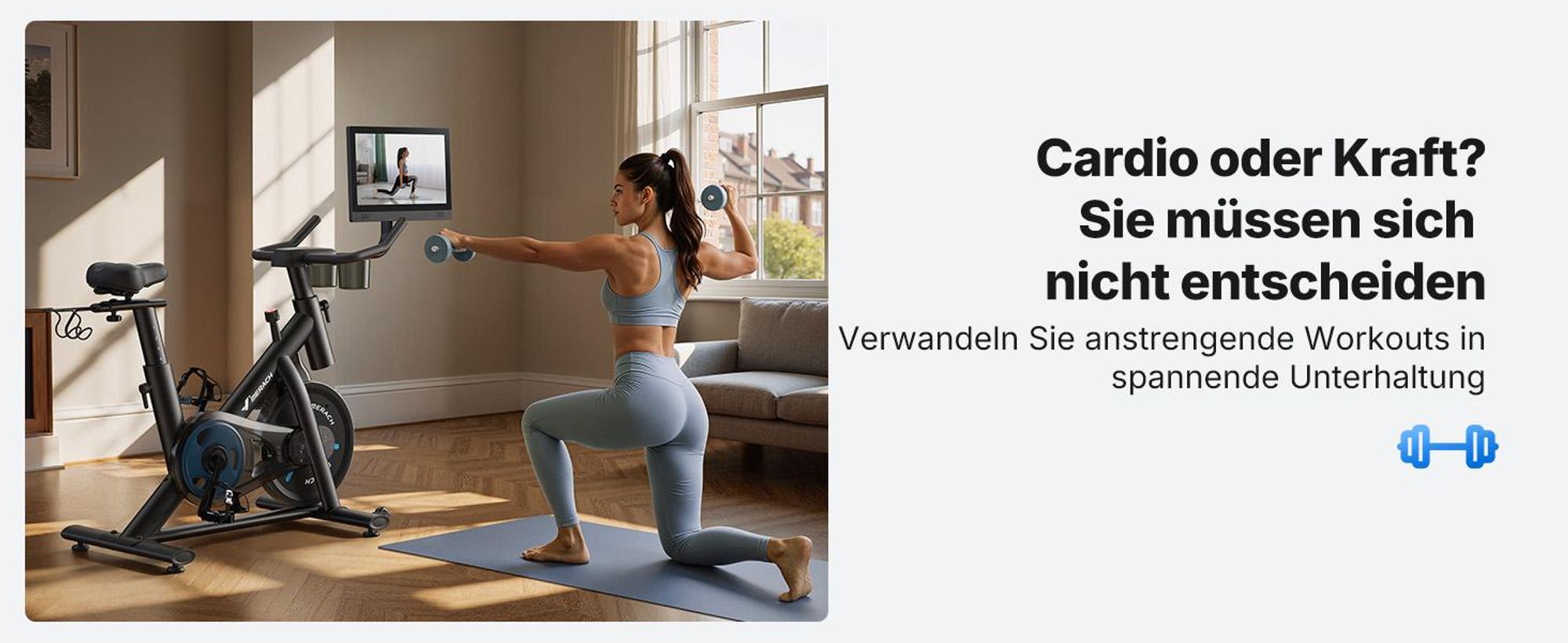 Heimtrainer Fahhrad für Zuhause, leises Fitnessbike mit HD-Screen, Magnetischer Widerstand, 8 Widerstandsstufen, bis 136 KG belastbar