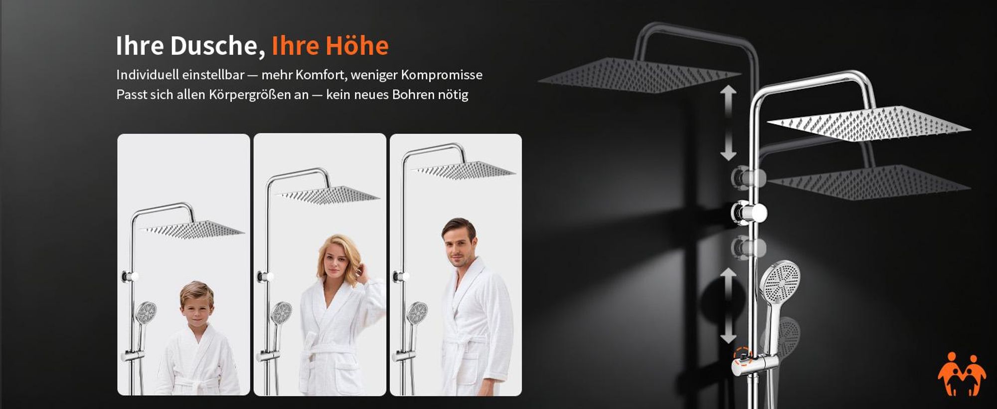 Homelody Duschsystem ohne Armatur, Duschset Duschsäule mit SUS 304 Edelstahl 30cm kopfbrause & Handbrause Quadratisch, 5 Strahlarten, Chrom