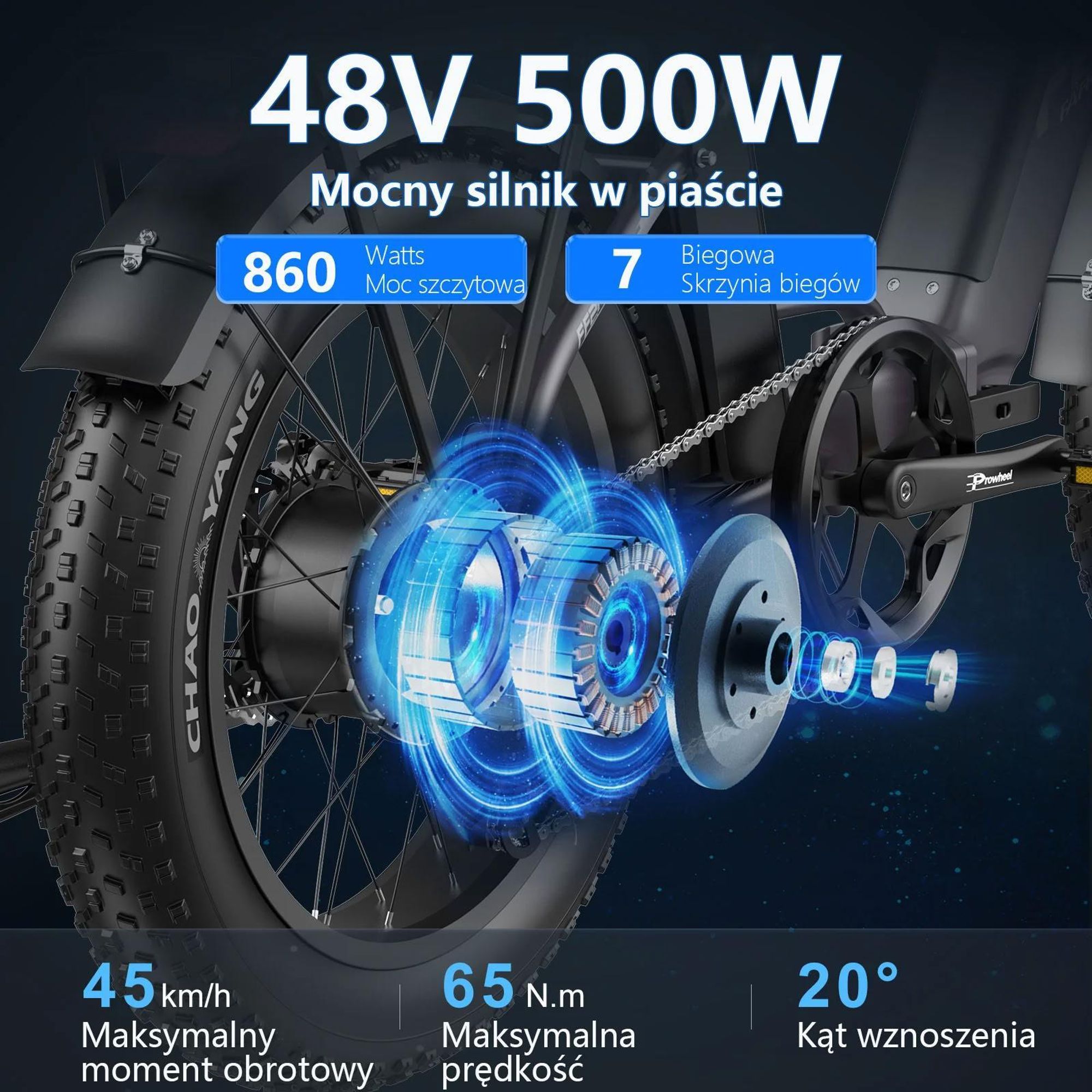 Rower Elektryczny FAFREES FF20 Polar - Bateria 48V12*2AH 20" Hydrauliczny Hamulec Tarczowy - Szaro Niebieski