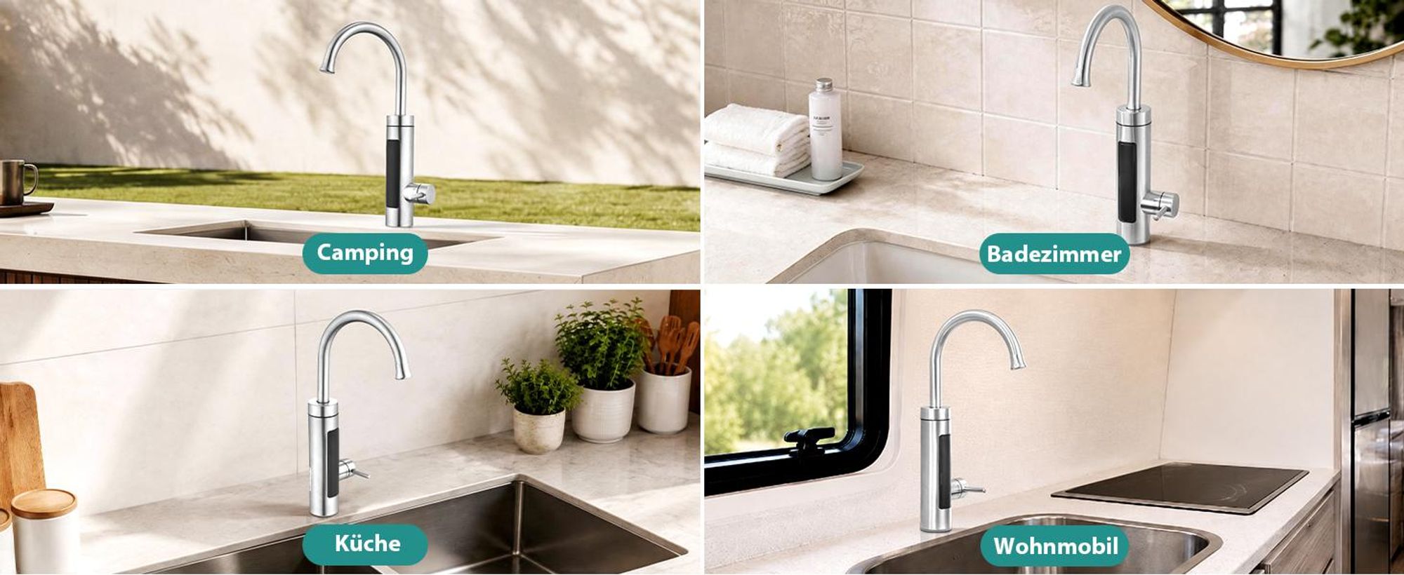 Elektrische Küchenarmatur mit Durchlauferhitzer, Smart Heater Wasserhahn 360° drehbar, Edelstahl Wasserhahn Küche mit LED Temperaturanzeige, Elektrisch Durchlauferhitzer für Bad/Küche