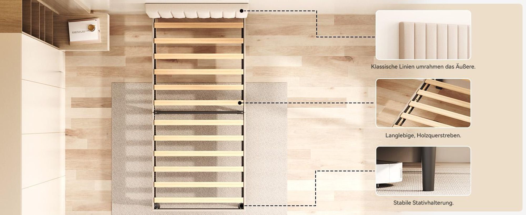 KUTAS Klassische Betten 90x200, Polsterbett Grau mit verstellbarem Kopfteil, Stauraum, Holzlatten, leises Bettgestell