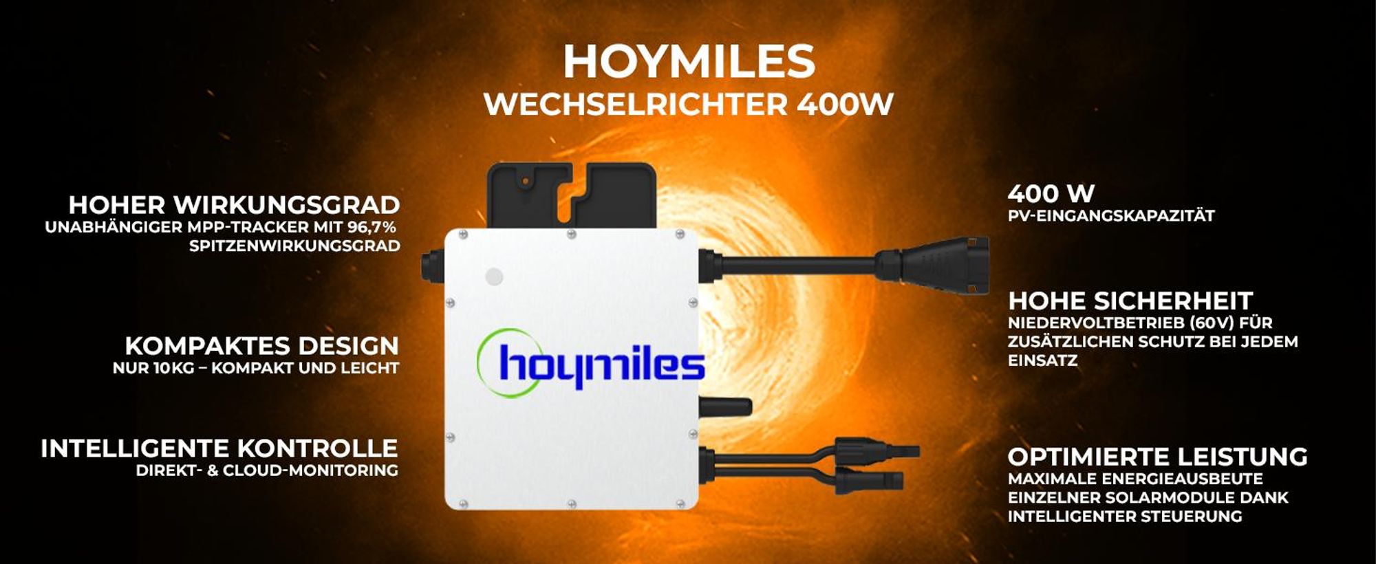 SUNNIVA® 1000W Balkonkraftwerk BIFAZIAL FULLBLACK komplett Steckdose HOYMILES 2x 400 Watt Wechselrichter, Komplettset 2x500W PV Solaranlage Solarmodule