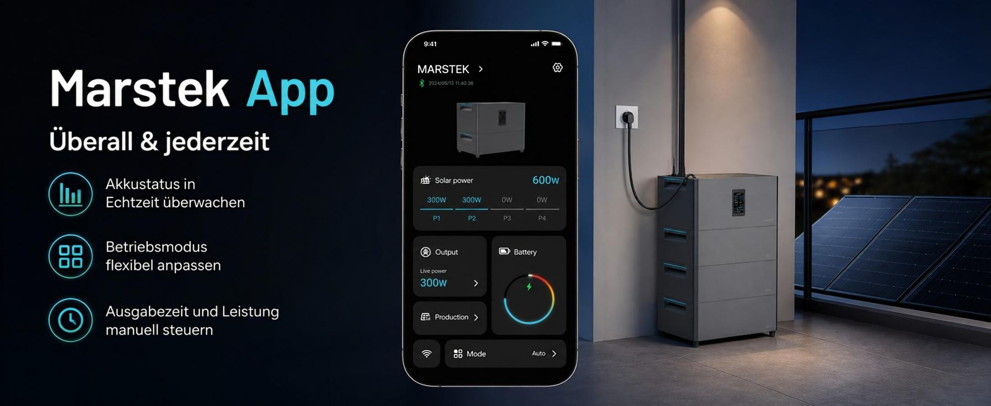 MARSTEK Jupiter C Plus 2,56kWh Balkonkraftwerk Speicher, All-in-One Solarspeicher, Plug-in Batterie, 4 MPPT, IP65
