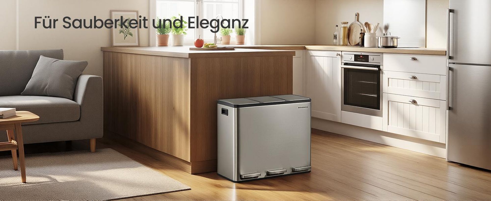 Abfalleimer 3 Fächer, Mülleimer 3 x 18 L, Tretmülleimer Softclose-Deckel, Küche, herausnehmbare Inneneimer, silbern