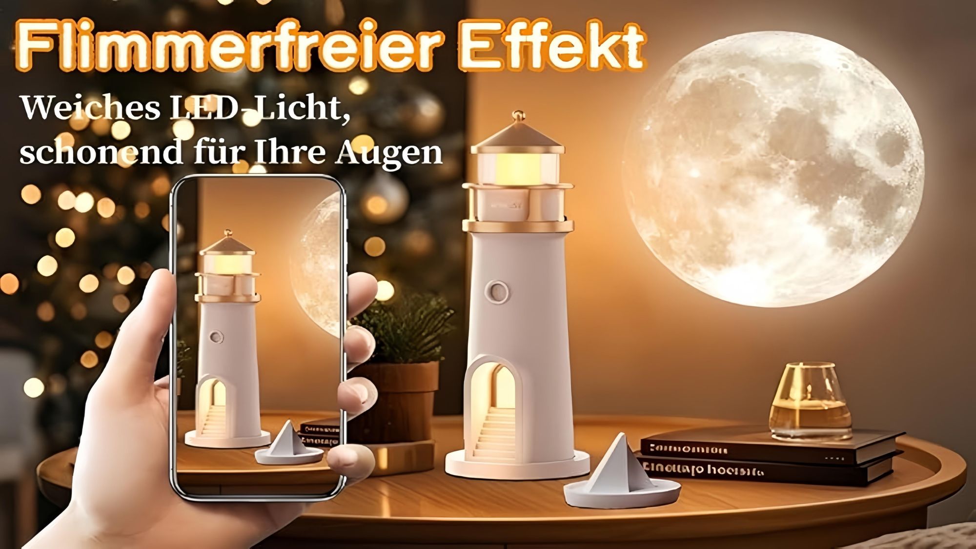 Lighthouse Dekoration  Nachttischlampe, LED Moonlight -Projektorlampe mit Fernbedienung, Sternennachtlichter, Lighthouse Geschenk, Meeresdekoration