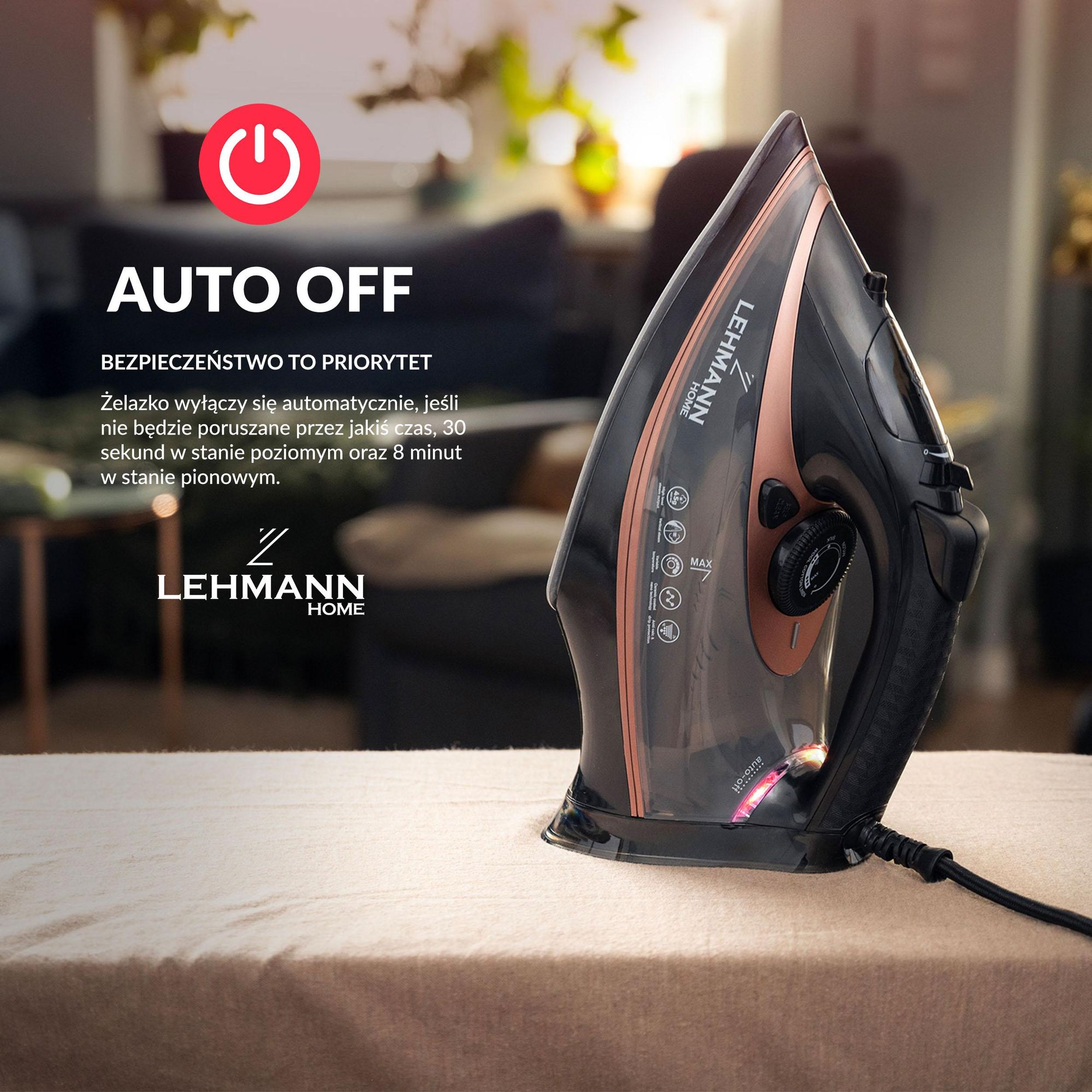 Żelazko parowe LEHMANN STROKKUR z ceramiczną stopą, 3000 W, wyrzut pary do 140 g, pionowy wyrzut pary, automatyczne wyłączanie w okresie bezruchu,