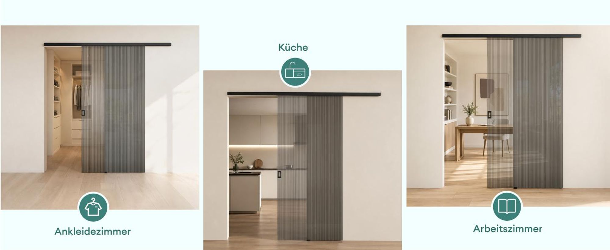 Mai & Mai Glasschiebetür komplettset softclose Zimmertür Matt Schwarz, BxH: 90x205cm 8mm ESG-Sicherheitsglas, Schiebetür Glas gebürstet Muranino-001