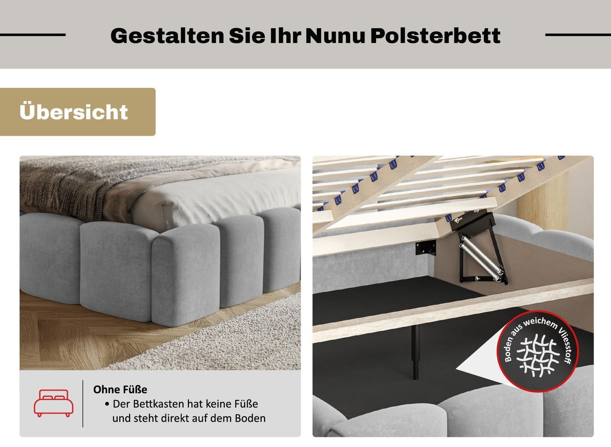 MOTIVENA Nunu Bubble Polsterbett 180x200 mit Bettkasten, Metall Latenrost, Bubble Bett 180x200 Weiß Boucle (Catch me 01)